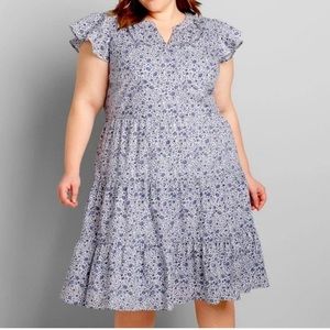 Lane Bryant Blue Ditzy Floral White Short Sleeve Dress Plus Size